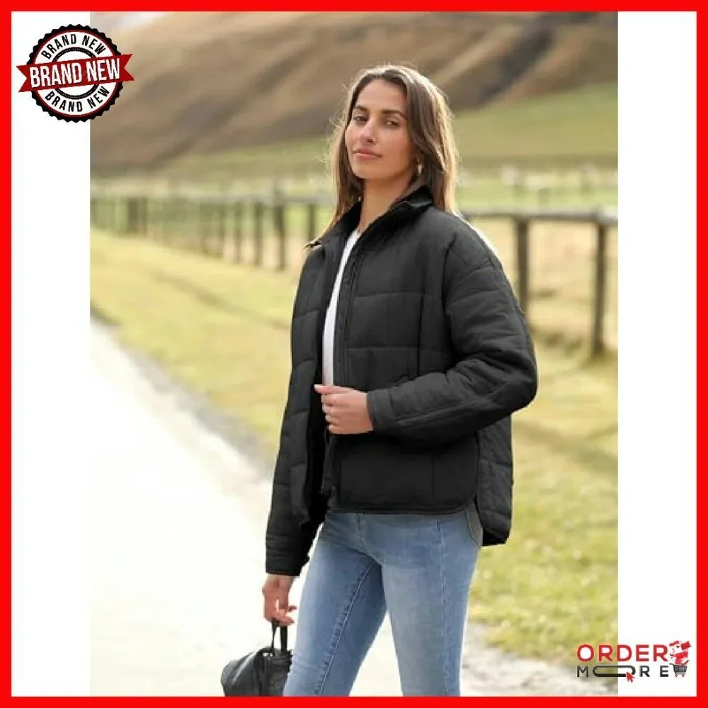 Oversized Quilted Puffer Jacket Lightweight Casual Boyfriend Style - Picture 4 of 8